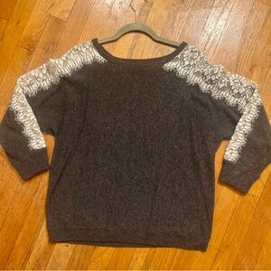 J.Crew | Crewneck Edged Lace Sweater in Charcoal. Size M